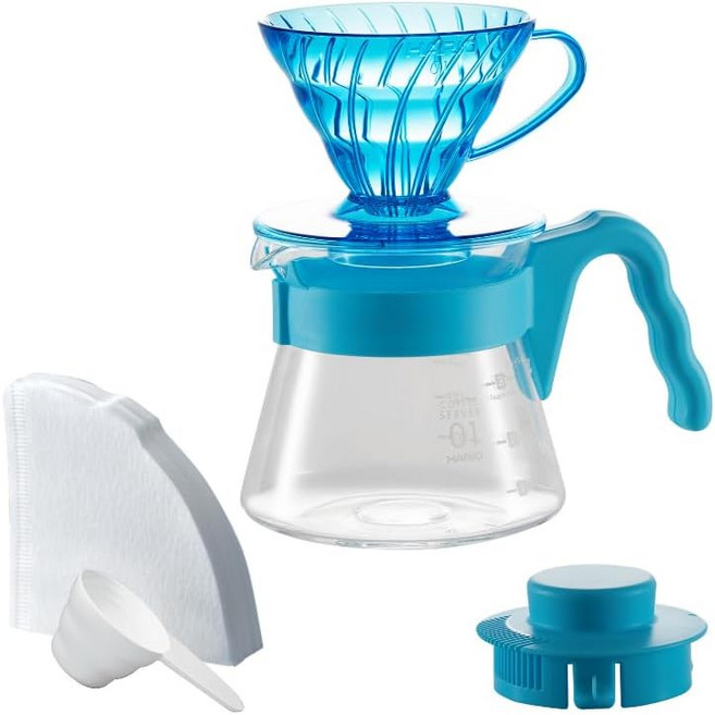 HARIO V60 20週年紀念版手沖咖啡壺組 海洋藍 VCSD-01-20CP-UG, 1個