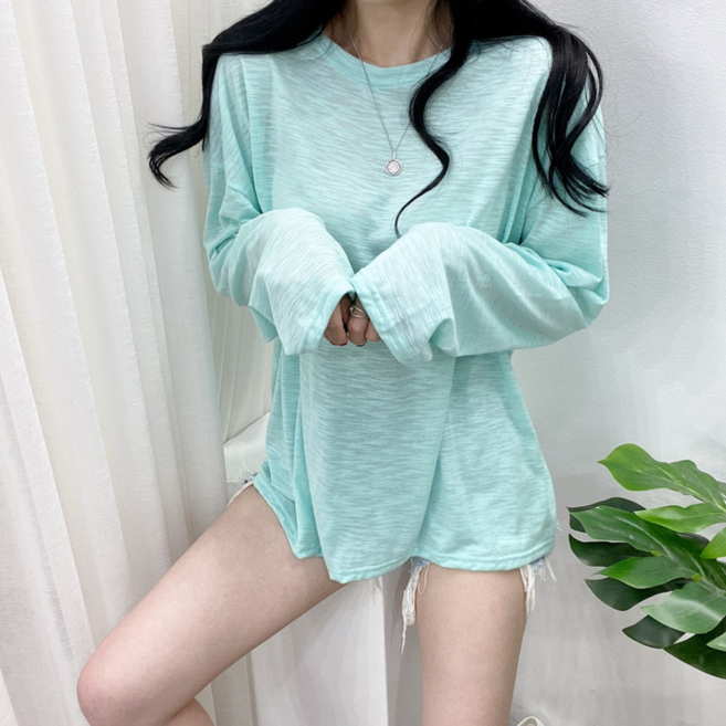 메이 긴팔 슬라브 박스 티셔츠