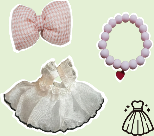 티니숲속 모루인형 꾸미기 10종 소품 코디 세트 인형 옷 입히기, 1개, 화이트쉬폰원피스