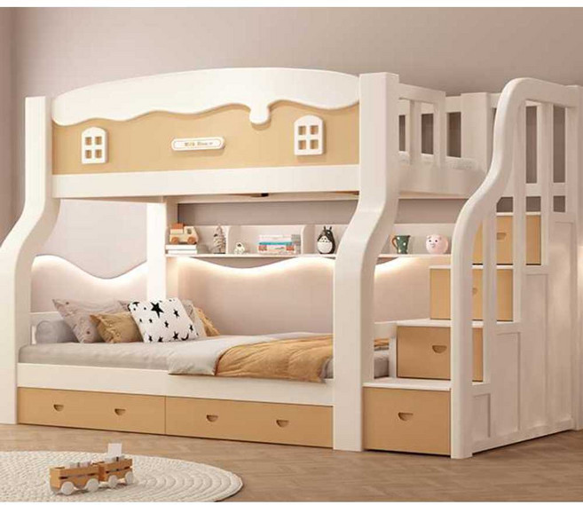 벙커 침대 단단한 초등 일체형 어린이 상하 아지트 2층 계단 초등 6. 옷장+책장+서랍+1350(매트미포함)