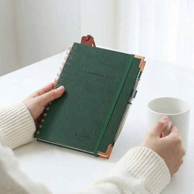 비오파파 만년 데일리 업무용 가죽 스프링 수첩 다이어리, 1개, 그린