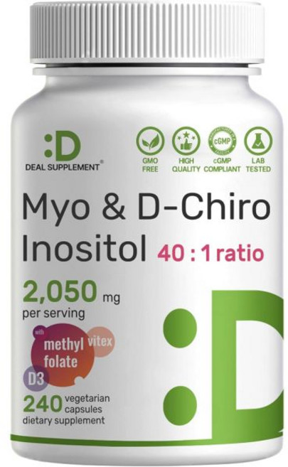 Myo-Inositol & D-Chiro Inositol Supplement for Women (40:1) | 2 050mg Per Serving | 240 Veggie Cap, 240 Count (Pack of 1), 1
