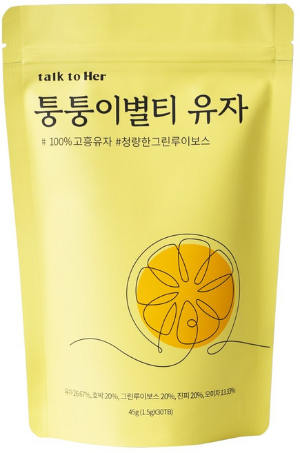 톡투허 퉁퉁이별티 유자 임산부 선물 호박차 유자차 그린루이보스티 귤피차 오미자차, 1.5g, 30개입, 1개