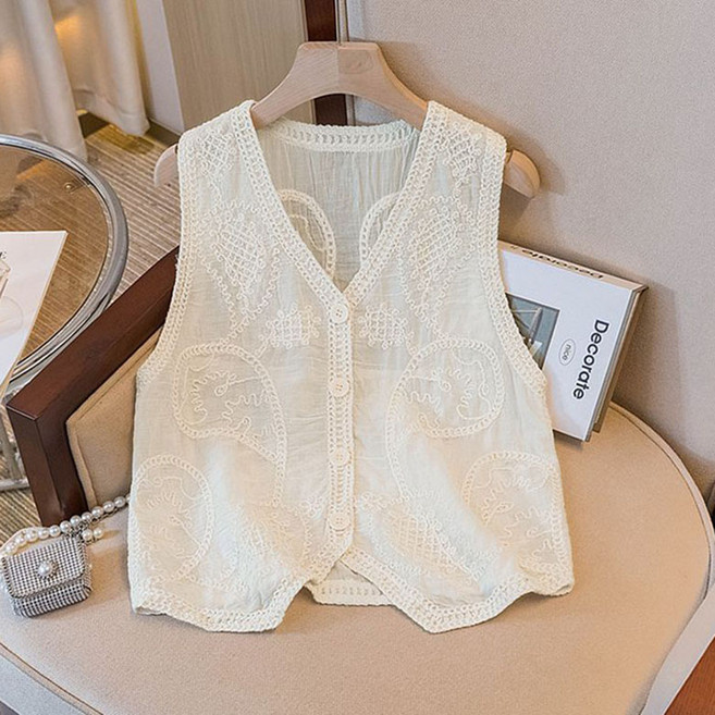 ORZQU 여름 여성 슬림 브이넥 민소매 상의 캐주얼 심플 베스트 코트