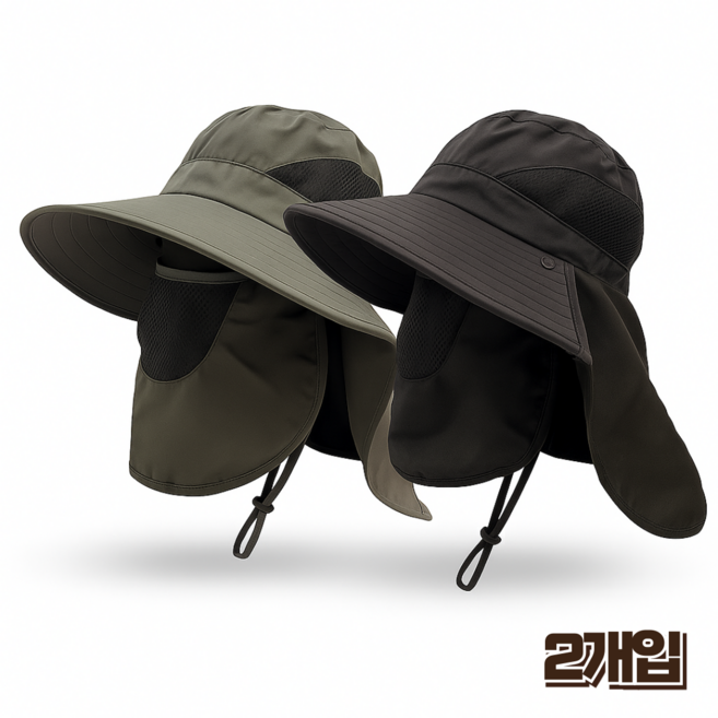 홈앤힐링 남자 농사모자 빅사이즈 자외선차단 낚시모자 1+1, 차콜 블랙 1개+밀리터리 그린 1개