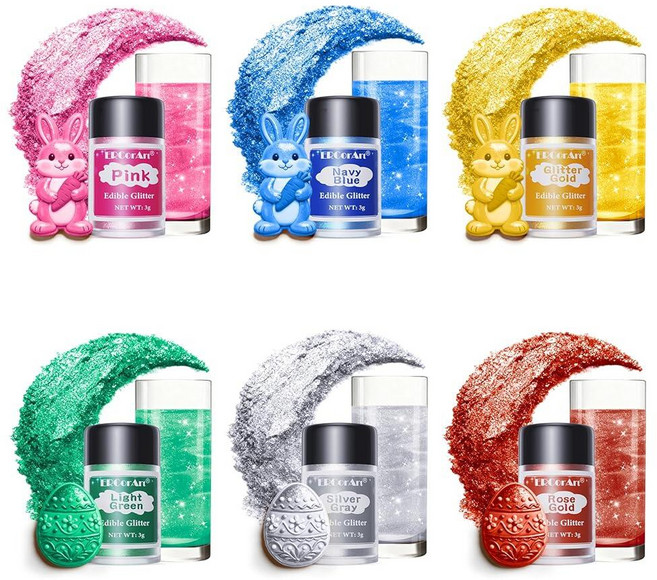 음료용 식용 글리터 - 스푼 브러시가 있는 12가지 색상 광택 먼지 식용 케이크 장식용 식품 등급 식용 글리터 퐁당 초콜릿 딸기 사탕용 반짝이는 식용 파우더 - 4g, 음료용 식용 글리터 - 스푼 브러시가 있는 12가지 색, 1개