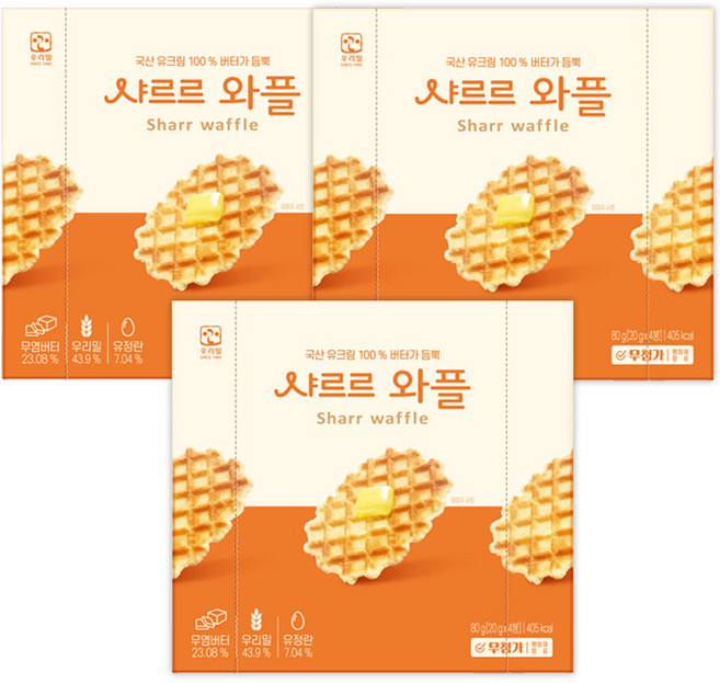 우리밀 샤르르 와플, 80g, 3개