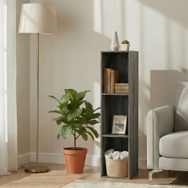 BuyJM 低甲醛三格夾縫櫃/書櫃 寬24x30x120公分 BO016, 灰木紋