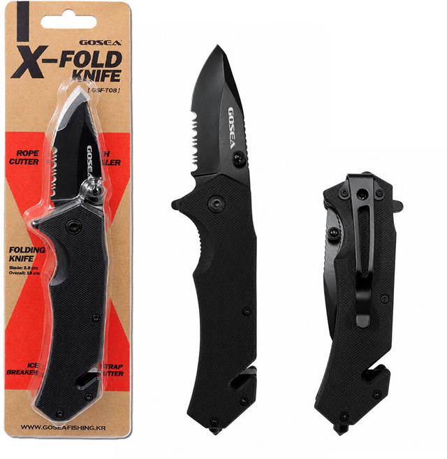 GOSEA X-Fold 택티컬 나이프 접이식 캠핑 칼 주머니 커터 클립, 1개, 나이프 단품 (GSF-T08)