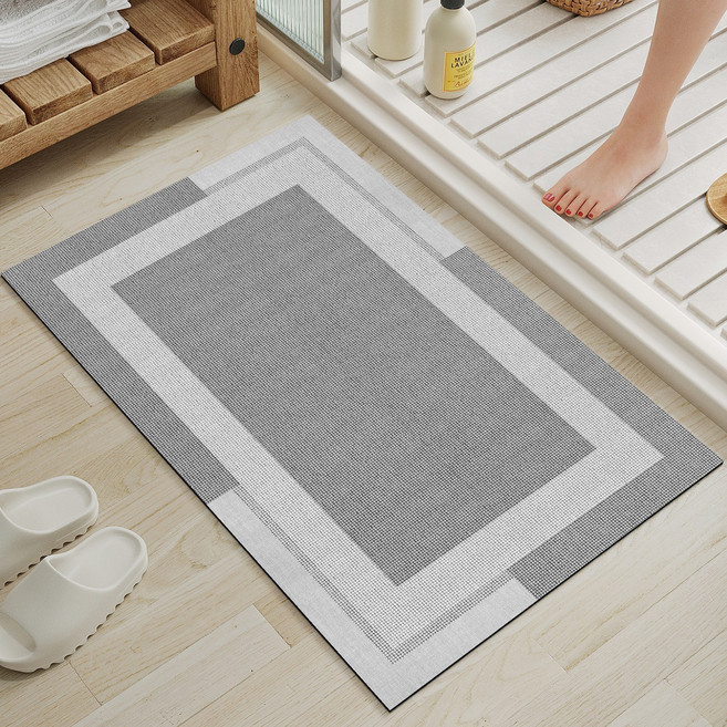 미끄럼방지 얇은 발판 욕실 발매트 문턱에도 맞는 빠른 건조 흡수 러그, 그레이