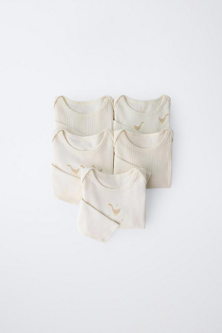 ZARA 거위 패턴 바디수트 5장 세트 - 크림