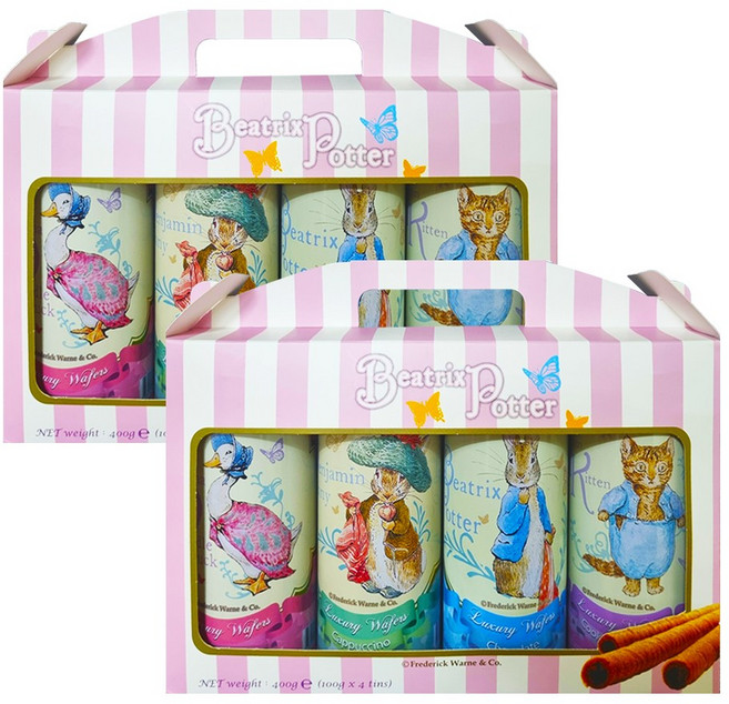 피터래빗 럭셔리 웨이퍼 롤 4입 선물세트 100g 바닐라 2개+카푸치노 2개+초코 2개+쿠키앤크림 2개 (총8개) 과자쿠키웨하스스틱, 2세트