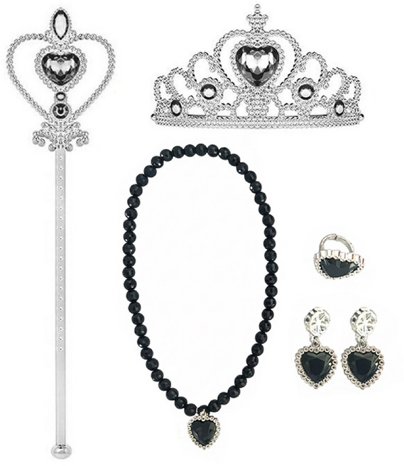 [청춘교복] 공주 생일 파티 용품 5종세트 축하 브라이덜샤워 연말 선물 소품 프린세스 코스튬 주얼리 왕관 요술봉 목걸이 액세사리, 1개, 블랙