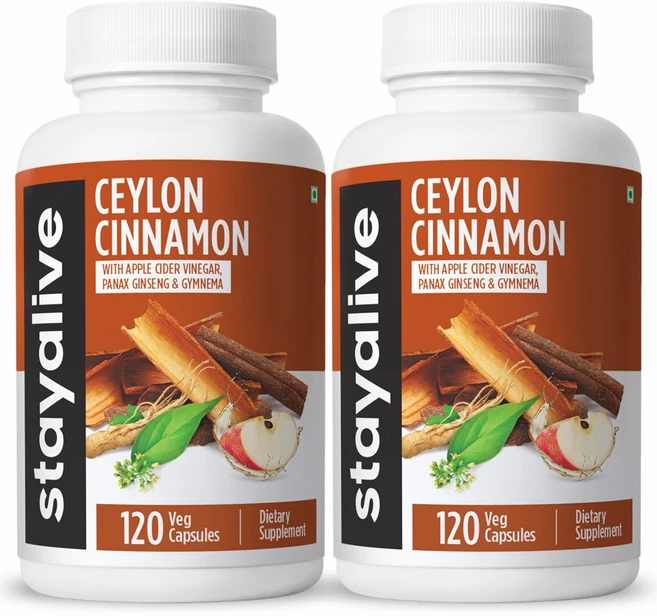 STAY ALIVE 실론 계피 보충제 ACV 강황 생강 인삼 짐네마 크롬 및 검은 후추 가루가 함유된 8-in-1 추출물 비GMO 및 글루텐 프리 실론 계피 캡슐, 2개, 120정 - 쿠팡