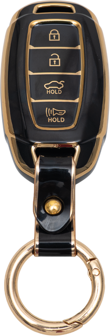 팰리세이드 아반떼cn7 싼타페TM 호환 차 키 케이스 홀더 커버 스마트 리모컨 TPU 원형 스트랩, TA36_KH13(4버튼), 블랙