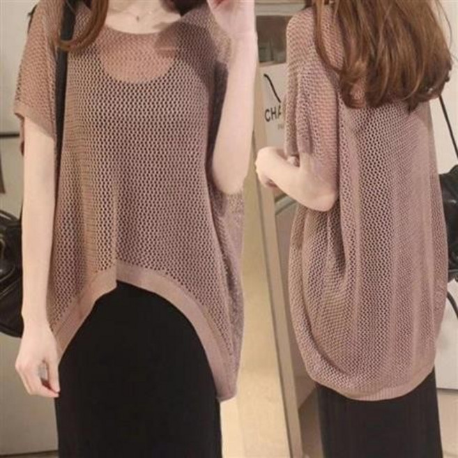 HAO 大尺碼 寬鬆連衣裙兩件套 夏季遮肚藏肉鏤空衫防晒衣