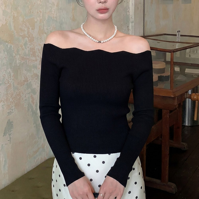 SOSISI 여성 니트 물결 보드넥 풀오버 이너 00765