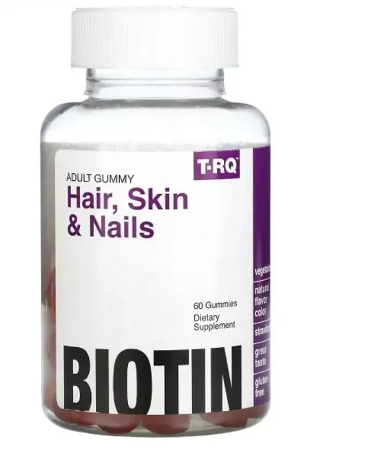 T-RQ 성인 어덜트 구미 젤리 헤어 스킨 네일 비오틴 60정 Biotin, 1개 - 쿠팡