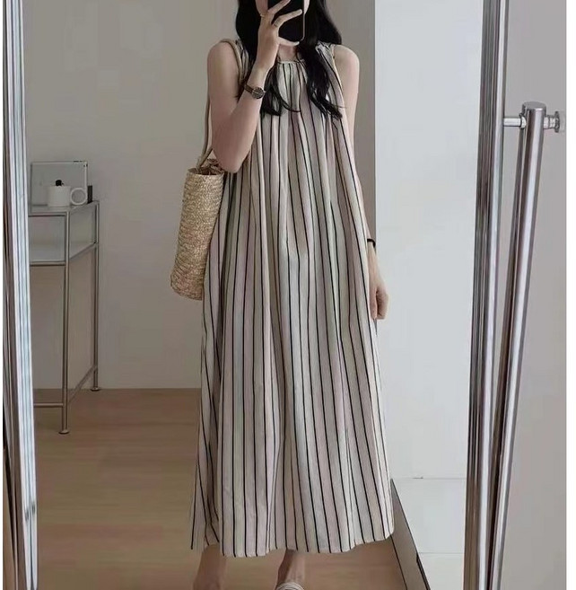 [베리트] 여성 스트라이프 민소매 여름 롱 원피스 VT-903