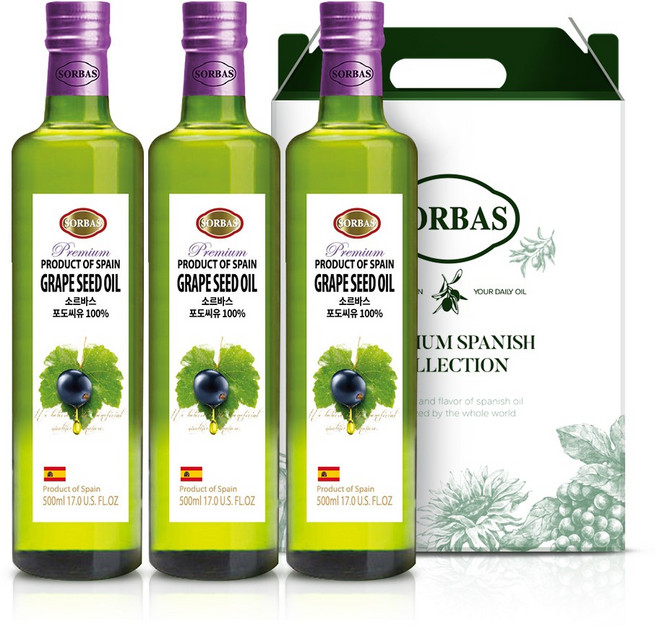 [선물포장] 소르바스 포도씨유 500ml, 3개