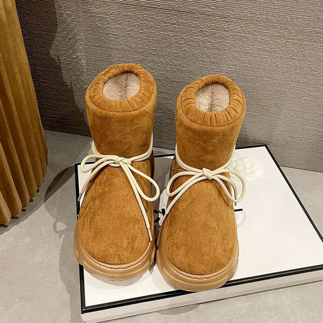 女士加厚保暖雪靴 防滑百搭靴子, 1個, 高幫雪地靴/-栗色34/35 （建議33/34的腳）