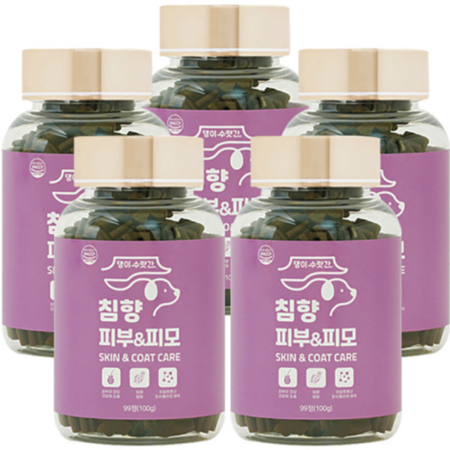 강아지 피부병 곰팡이성 피부염 피부영양제 발습진 아토피 모낭충 댕이수랏간 침향 피부&피모 100g, 99정, 피부/피모, 5개