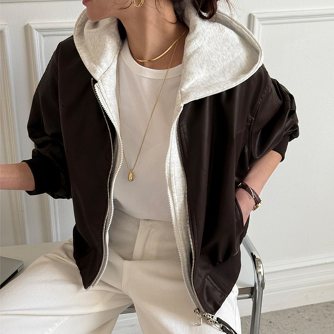 [난닝구]누아벤 레더후드점퍼