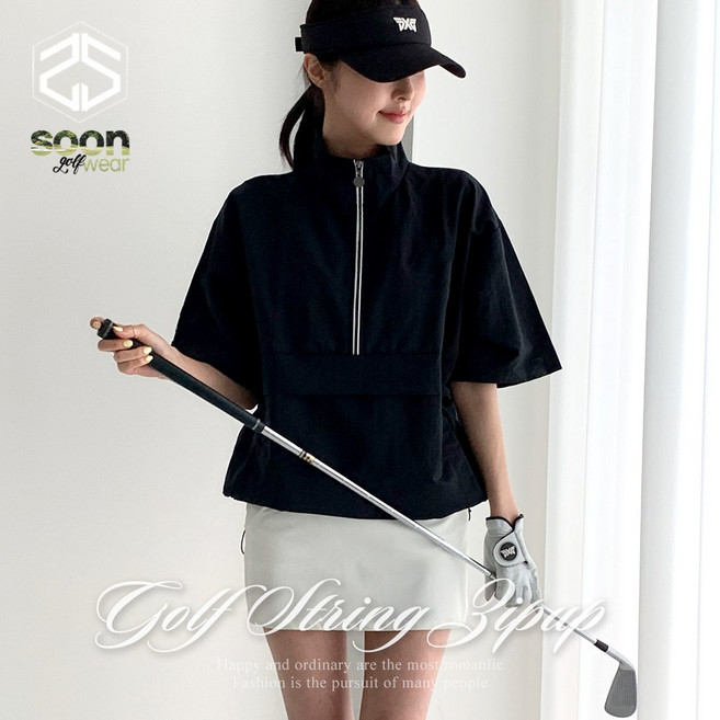 [순이야] J.여성 골프 포켓 반집업 루즈핏 반팔 아노락 자켓