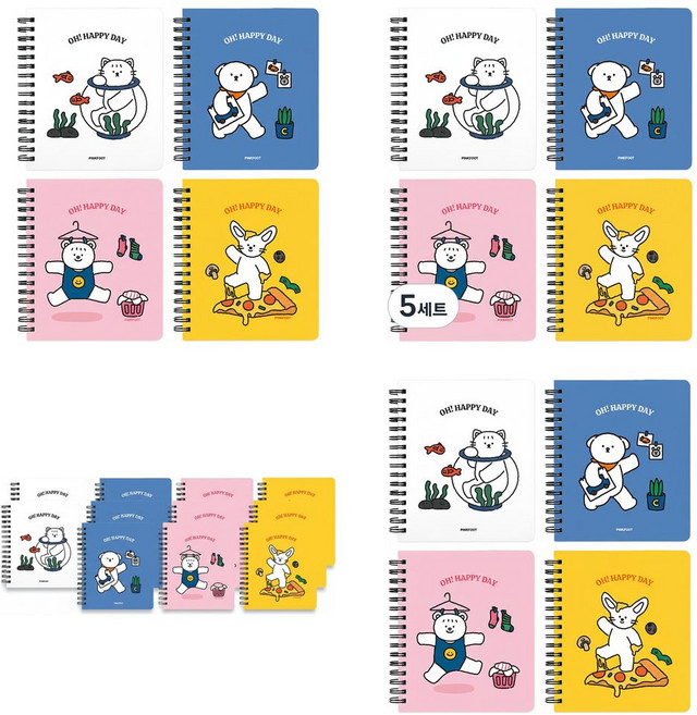 핑크풋 2500 꼬망 좌철 수첩 4종, 혼합색상4종, 1세트