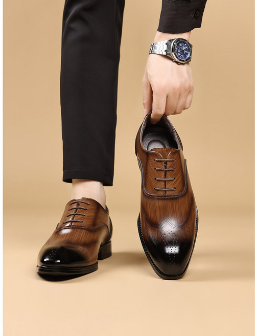 ANYOU 우드그레인 스타일리쉬 스퀘어 구두 남성 구두