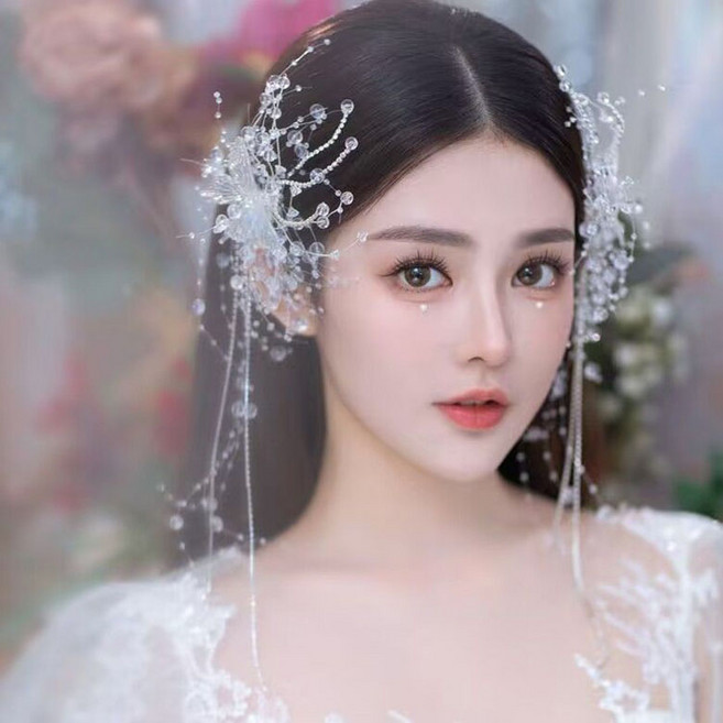 FANSYLI 웨딩헤어코사지 큐빅집게핀 웨딩 헤어장식 자동핀 나비 태슬 헤어핀 X2503F4