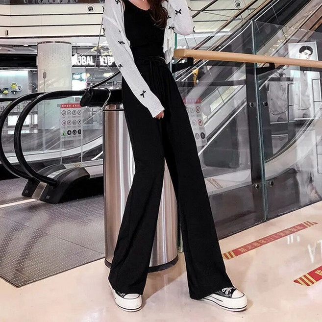 冰絲闊腿褲女 冰絲闊腿褲 冰絲褲 寬褲 顯瘦高腰褲 休閒拖地褲 長褲女 直筒長褲 涼感褲
