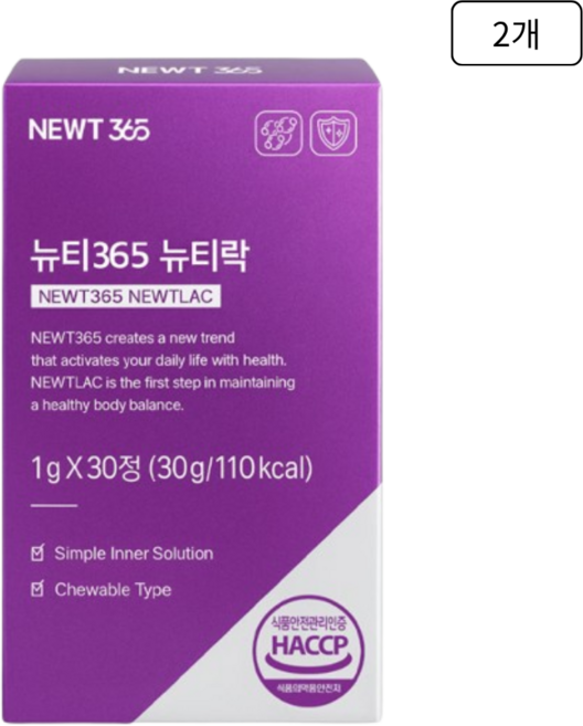 뉴티락 뉴티365 K-낙산균 프로바이오틱스 유산균, 2세트, 30정