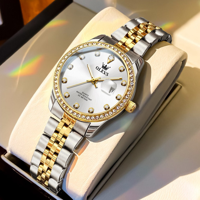 OLEVS 여성손목시계 정품쿼츠 럭셔리 명품 워터프루프 야광 메탈시계