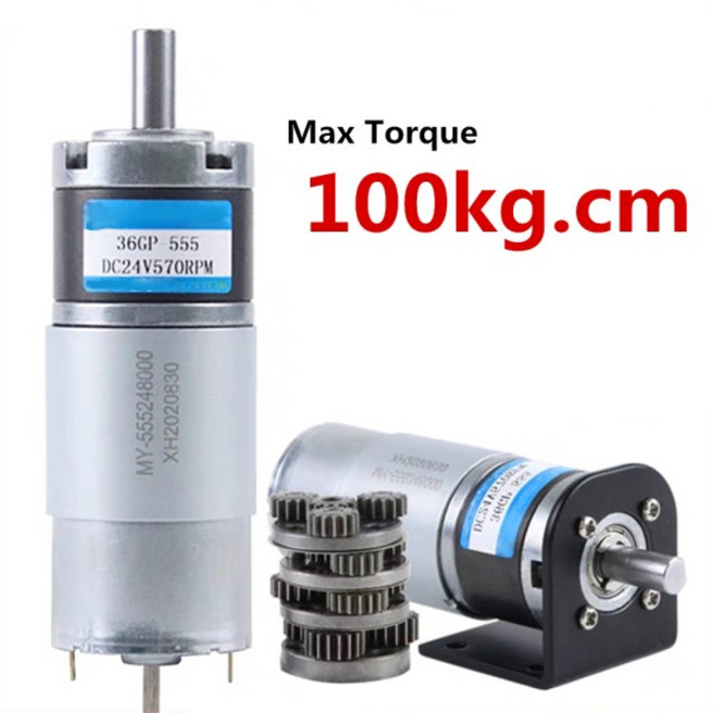 555 DC 유성 기어 모터 고토크 100KG 12V 24V 금속 저소음 모터 감속 속도 11-1540rpm PWM 전기 엔진, 02 Shaft diameter 8mm, 02 24V 570rpm, 01 only Motor