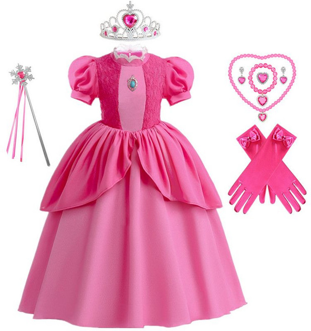 픽슝 피치공주드레스 가발 풀세트 마리오코스튬 공주 원피스 졸사 파티 의상 코스튬