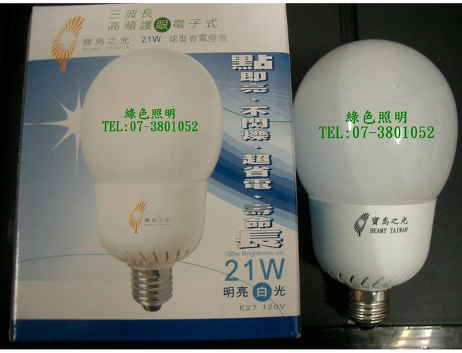 寶島之光 21W 球型電子燈管, 1個, 240V 明亮白光6500K