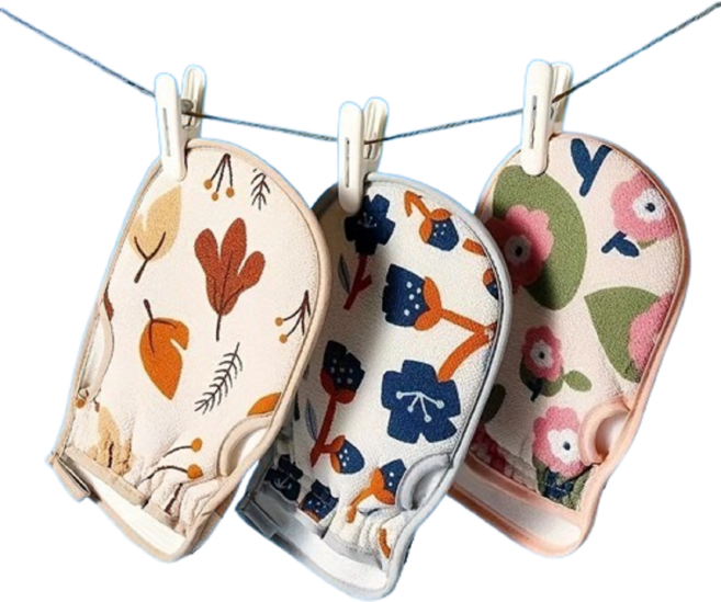 클린업 꽃무늬 때장갑 유아 노약자 피부민감자 때밀이장갑, 3개, 파란,분홍,갈색, 1세트