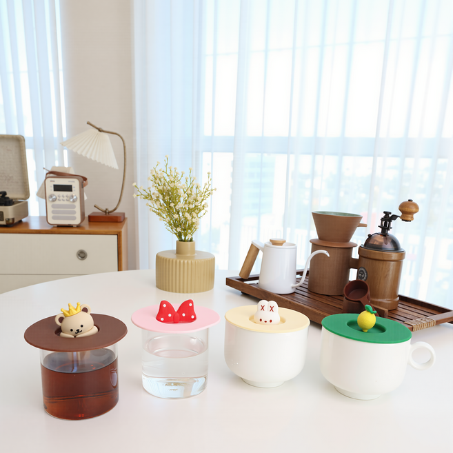 루나블리 실리콘 컵뚜껑 덮개 4종세트, 4개, 혼합