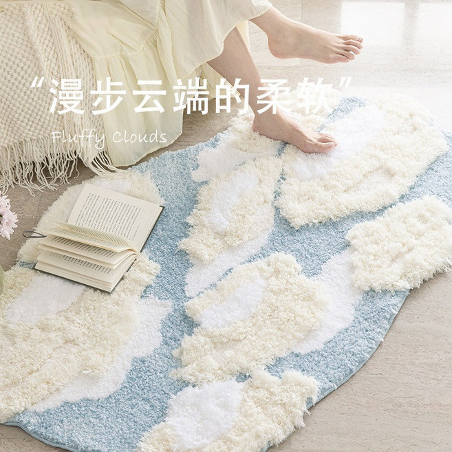 藍色雲朵植絨簇絨地毯 柔軟親膚 100x160cm