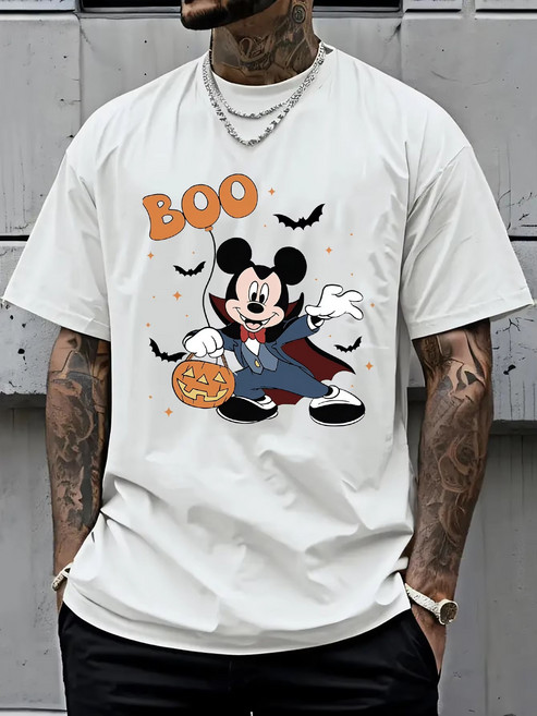 귀여운반팔티 동물 캐릭터 곰돌이 여름 티셔츠 디즈니 남성용 할로윈 미키 베어 프린트 반팔 호박 랜턴 디자인 가볍고 스포티함