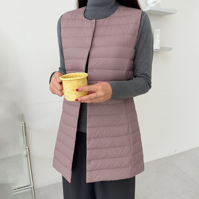 그레힙 여성 경량 롱 오리털 패딩 조끼 퀼팅 누빔 이너 아우터 55~99 빅사이즈 L~4XL