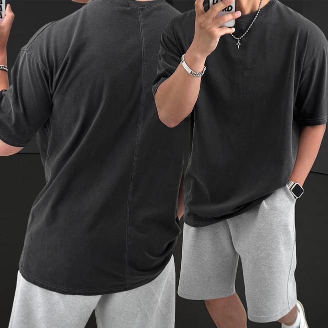 빠델 절개 피그먼트 오버핏 반팔티셔츠