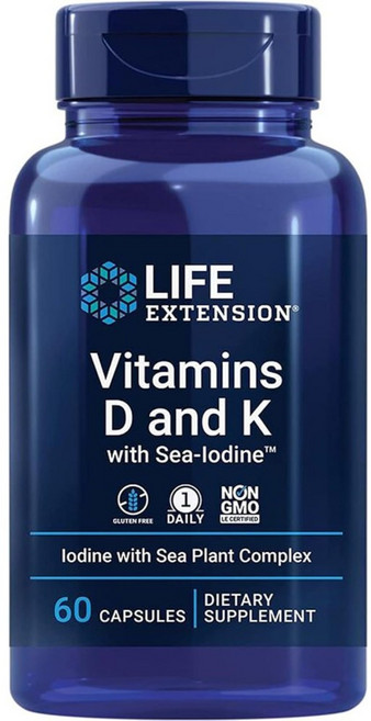 Life Extension 비타민 D & K 60캡슐 고함량비타민 종합비타민 심혈관 면역 비타민추천 뼈강화 영양보충, 1개