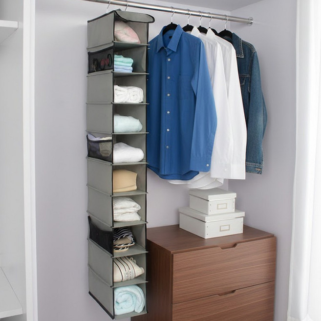 옷장소품걸이 수납정리함 행잉 오거나이저 10단, 1개, 그레이10단