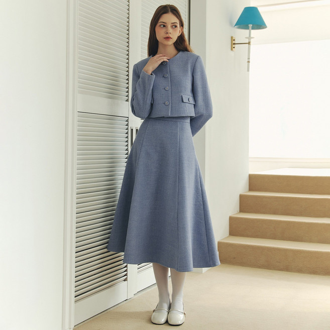 제로스트릿 솔리드 트위드 자켓 + 스커트 세트