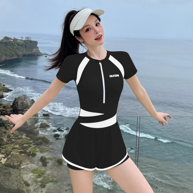 ANYOU 여성 수영복 빅사이즈 슬림핏 스킨 커버 원피스 비치 수영복, 블랙