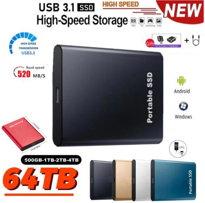 고속 휴대용 SSD 128TB - 외장형 솔리드 스테이트 드라이브 노트북/PC를 위한 초고속 모바일 저장 확장, 01 128TB-High Quality, 01 빠른, 01 Blue