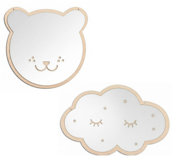 1+1 곰돌이 구름 원목 부착형 아크릴 거울, 곰돌이+구름