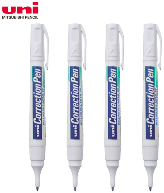 미쓰비시 UNI 유니 커렉션 수정액 Correction Pen CLP-300N 낱개 필기수정액 학용품, 4개, 8ml